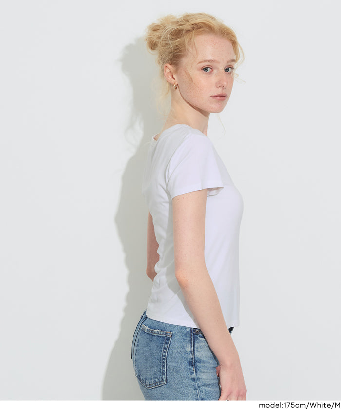 絲柔觸感前口袋U領合身短袖上衣 (Soft pocket T-shirt )