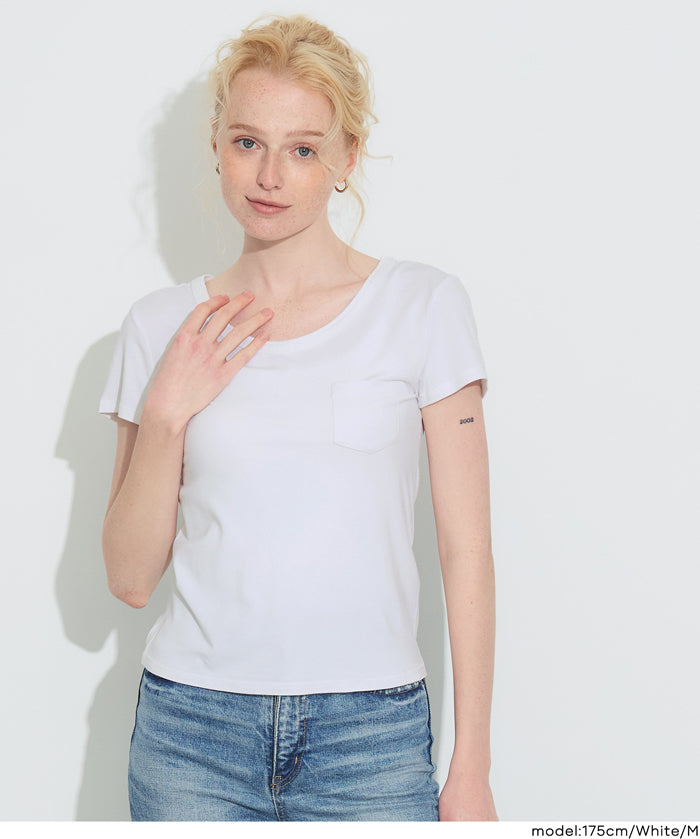 絲柔觸感前口袋U領合身短袖上衣 (Soft pocket T-shirt )