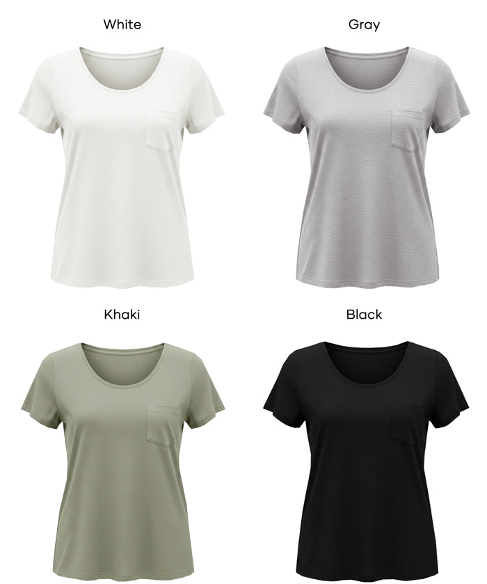 絲柔觸感前口袋U領合身短袖上衣 (Soft pocket T-shirt )