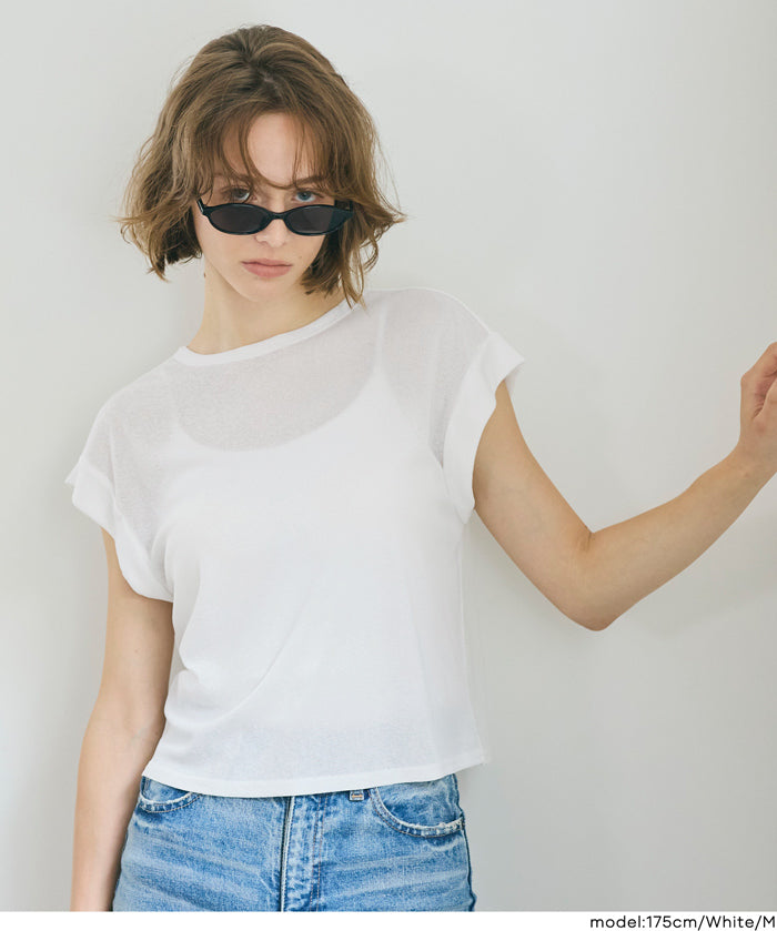 透膚法式袖短版上衣 (Sheer French Sleeve T-Shirt)