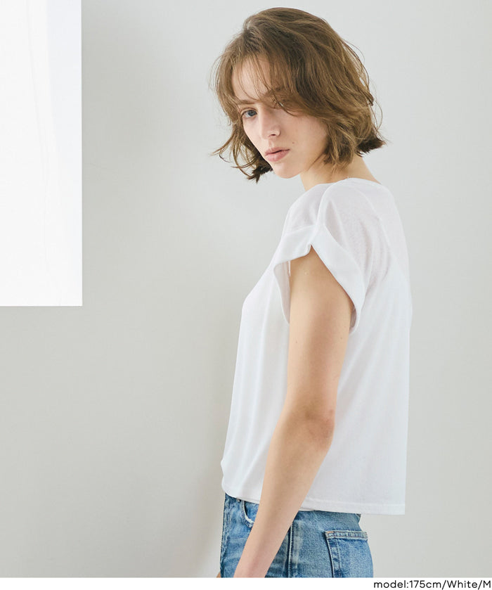 透膚法式袖短版上衣 (Sheer French Sleeve T-Shirt)
