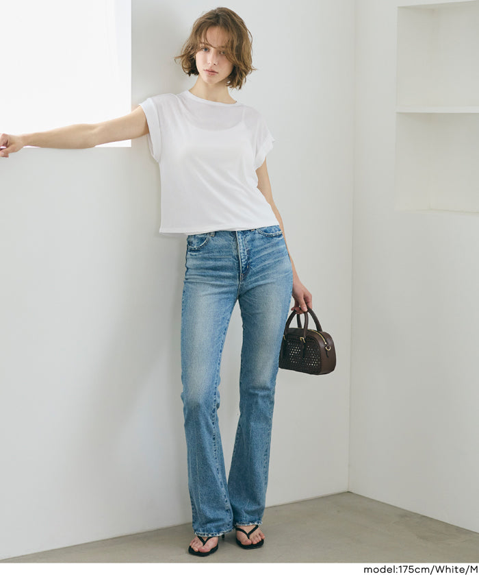 透膚法式袖短版上衣 (Sheer French Sleeve T-Shirt)