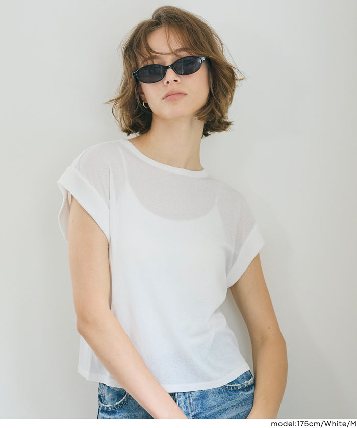 透膚法式袖短版上衣 (Sheer French Sleeve T-Shirt)