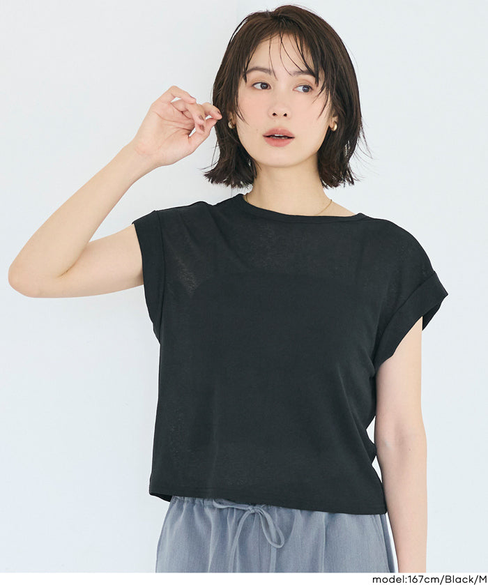 透膚法式袖短版上衣 (Sheer French Sleeve T-Shirt)