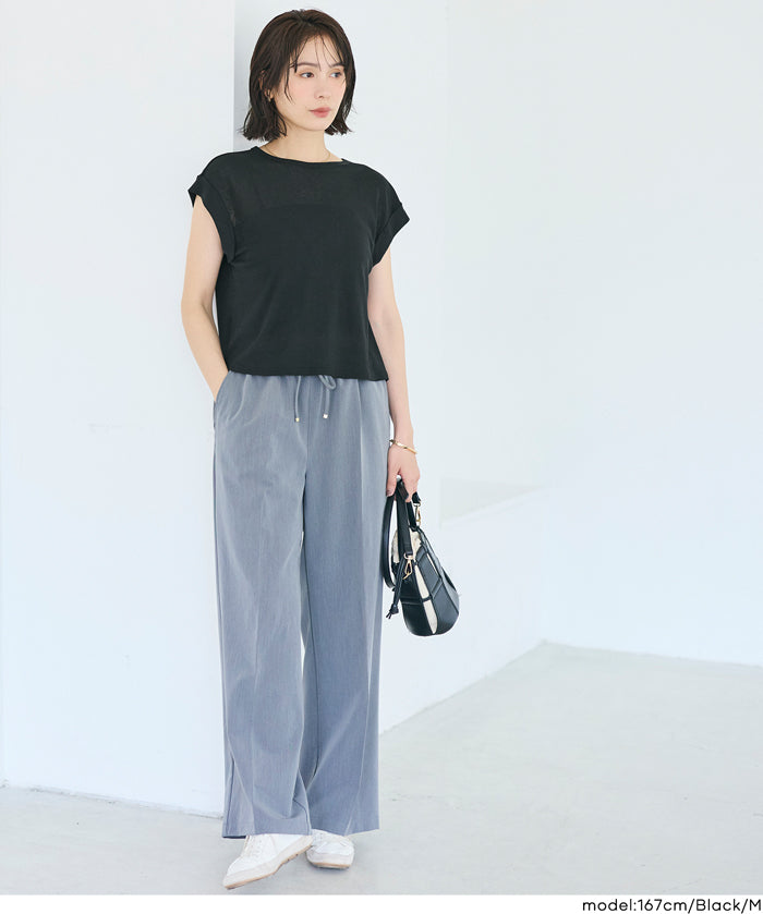 透膚法式袖短版上衣 (Sheer French Sleeve T-Shirt)