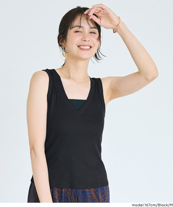 V領螺紋背心 (V-neck ribbed tank top)