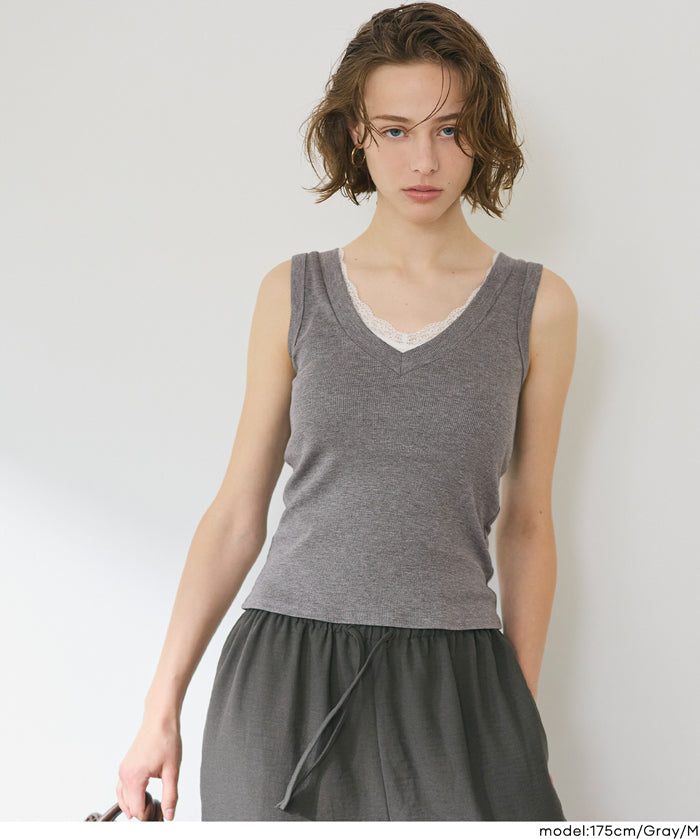 V領螺紋背心 (V-neck ribbed tank top)