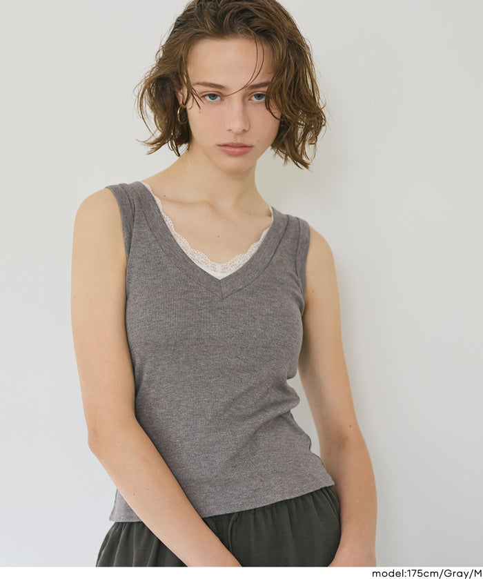 V領螺紋背心 (V-neck ribbed tank top)