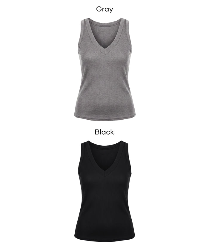 V領螺紋背心 (V-neck ribbed tank top)