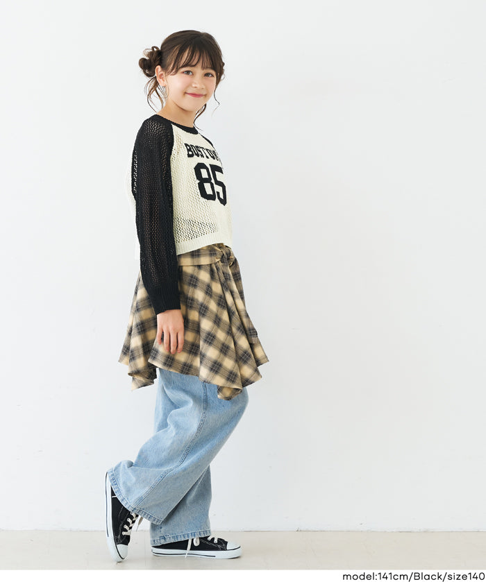 【早秋新品】 童裝撞色插肩網格針織上衣