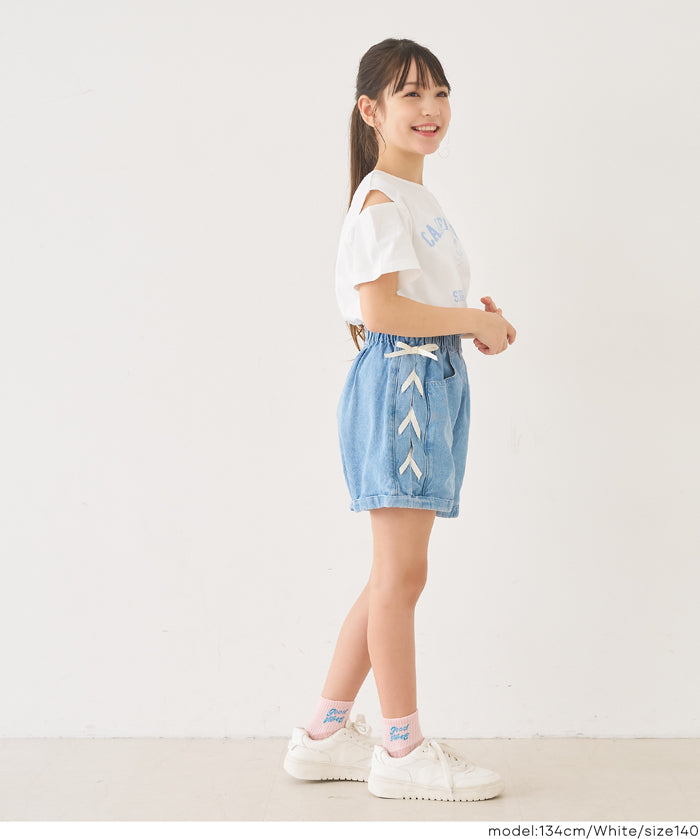 童裝LOGO小露肩短袖上衣
