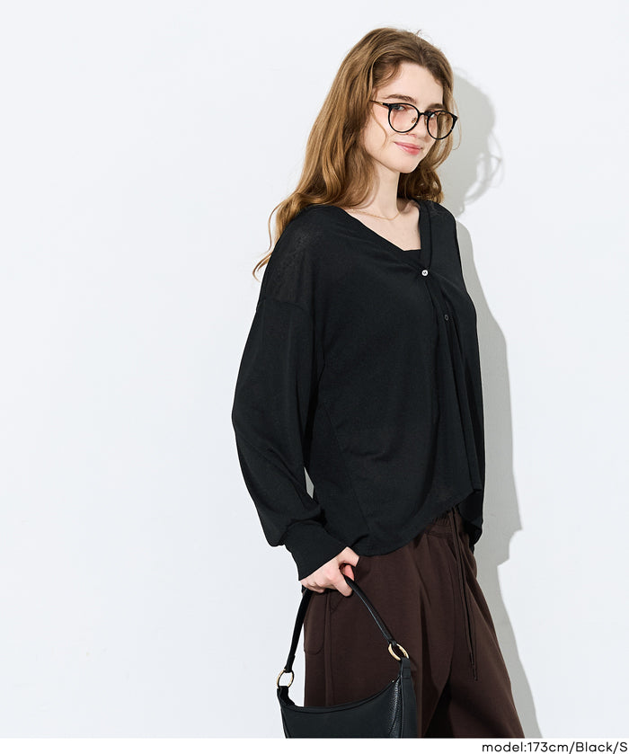 【早秋新品】 透膚V領彈性長袖開衫