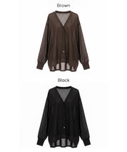 【早秋新品】 透膚V領彈性長袖開衫