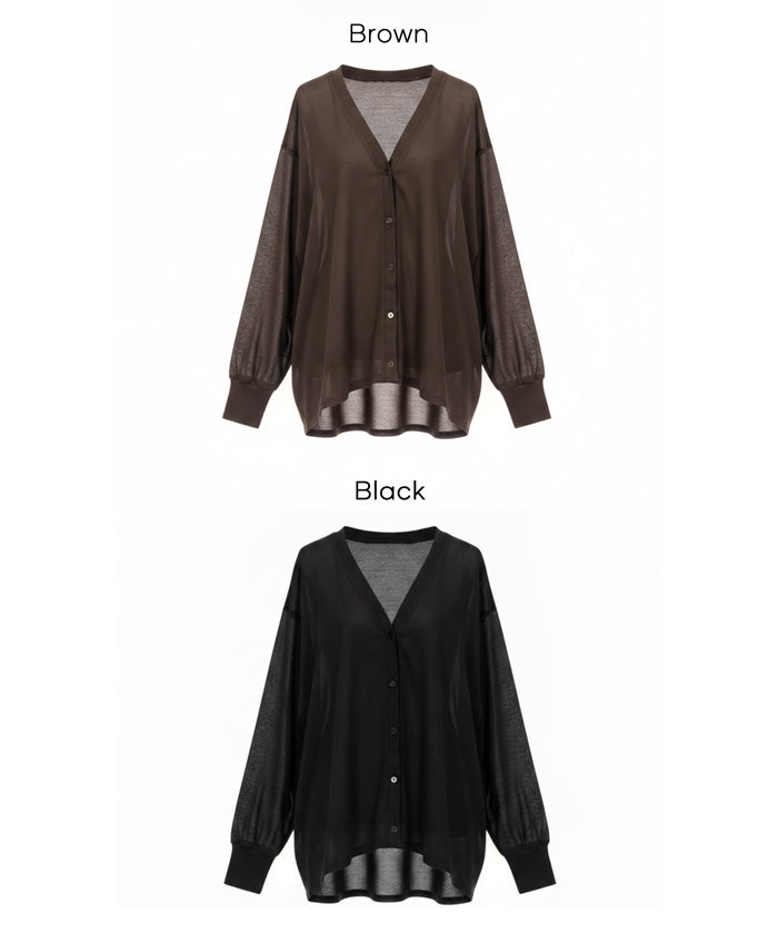 【早秋新品】 透膚V領彈性長袖開衫