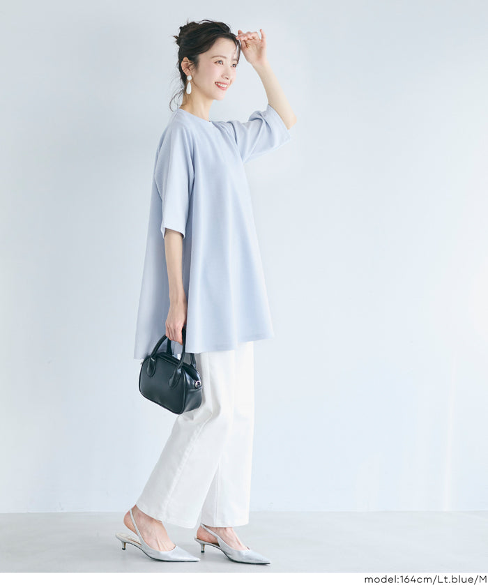 【壓紋機能】修身A字短袖上衣