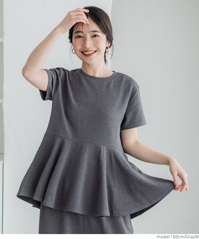 [Embossed function] Japanese style lotus leaf hem short-sleeved babydoll parent-child outfit