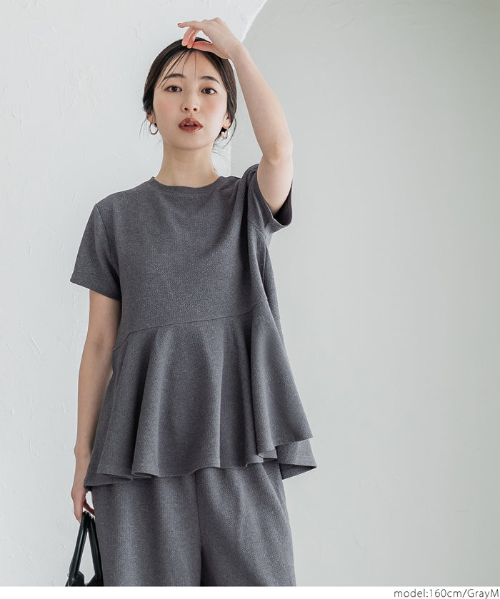 [Embossed function] Japanese style lotus leaf hem short-sleeved babydoll parent-child outfit