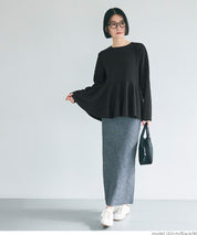 Embossed flared hem long sleeve top