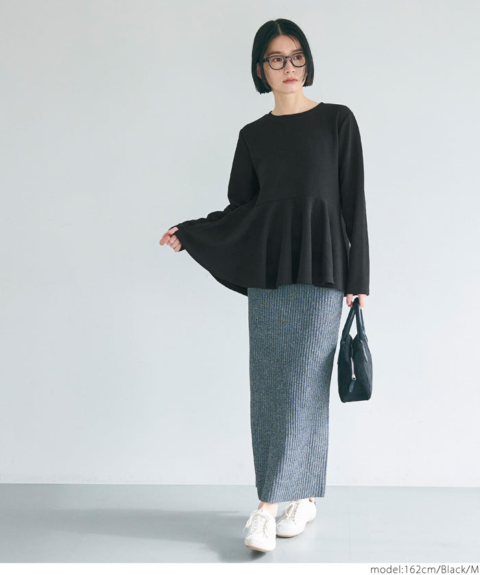 Embossed flared hem long sleeve top