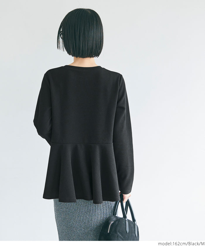 Embossed flared hem long sleeve top