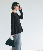 Embossed flared hem long sleeve top