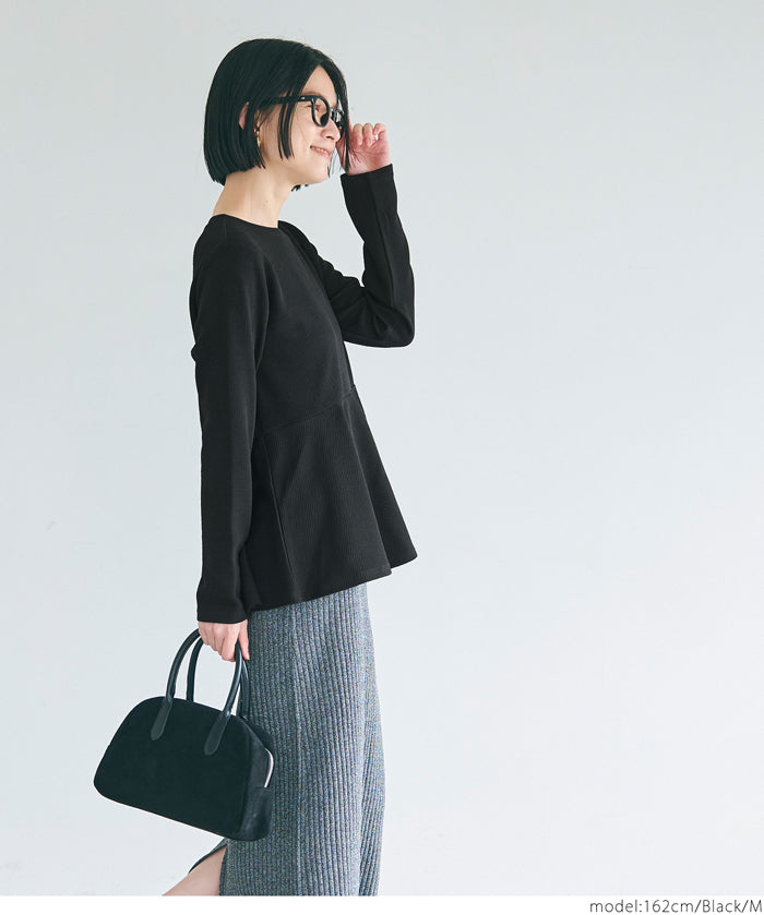 Embossed flared hem long sleeve top