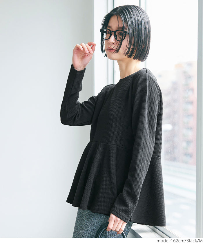 Embossed flared hem long sleeve top