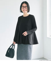 Embossed flared hem long sleeve top