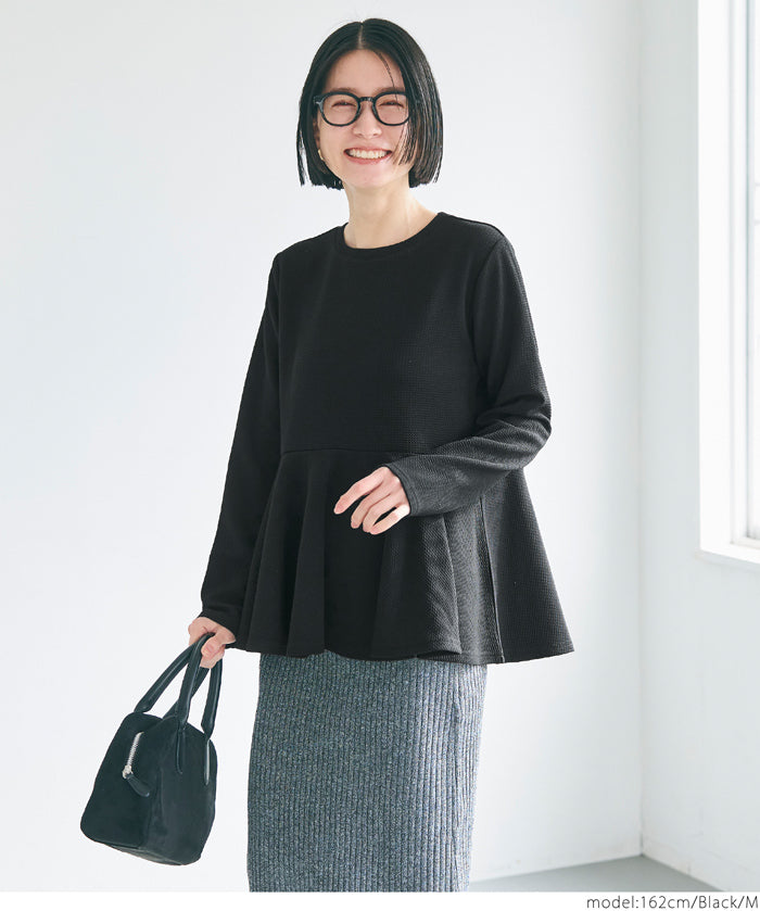 Embossed flared hem long sleeve top