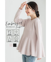 Embossed flared hem long sleeve top