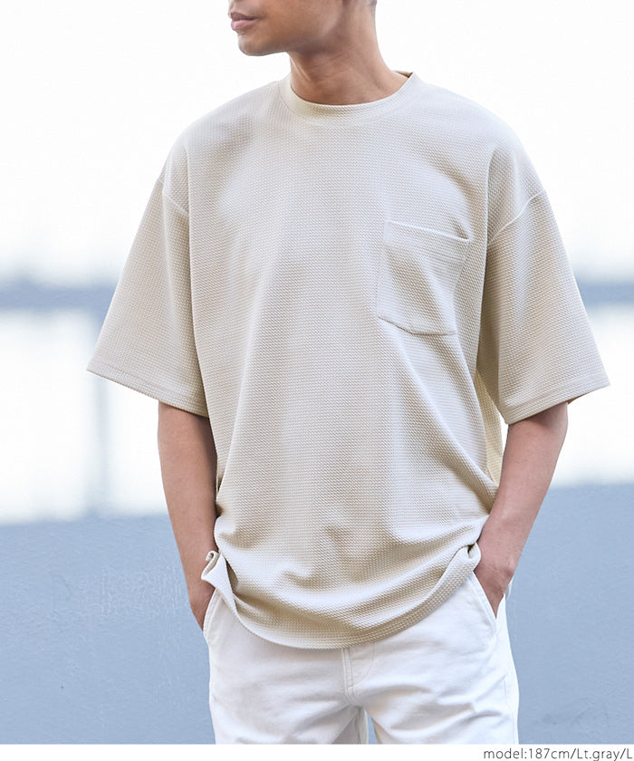 【壓紋機能】男裝休閒口袋短袖上衣 T-Shirt