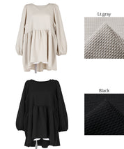[Embossed function] Puff sleeve slim patchwork top