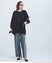 [Embossed function] Puff sleeve slim patchwork top