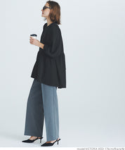 [Embossed function] Puff sleeve slim patchwork top