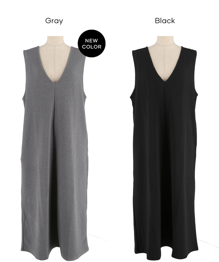 【壓紋機能】V領背心連衣裙