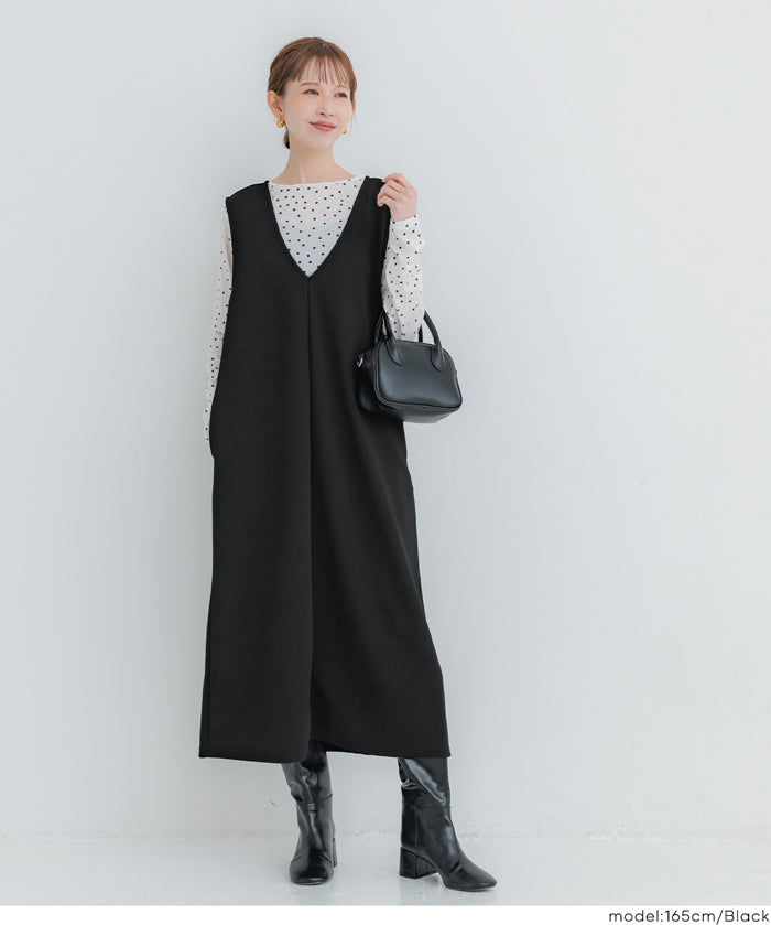 【壓紋機能】V領背心連衣裙