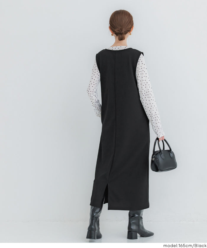 【壓紋機能】V領背心連衣裙