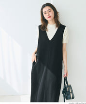 Embossed V-neck jumper skirt
