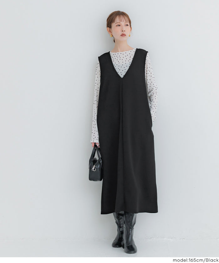 【壓紋機能】V領背心連衣裙