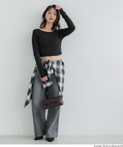 基礎短版2way領口螺紋長袖上衣