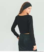 基礎短版2way領口螺紋長袖上衣