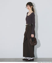 基礎短版2way領口螺紋長袖上衣