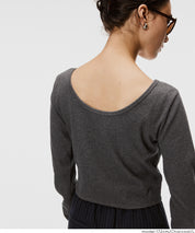 基礎短版2way領口螺紋長袖上衣