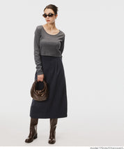 基礎短版2way領口螺紋長袖上衣