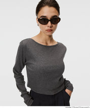 基礎短版2way領口螺紋長袖上衣