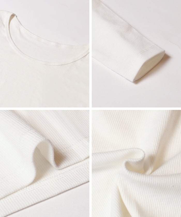 基礎短版2way領口螺紋長袖上衣