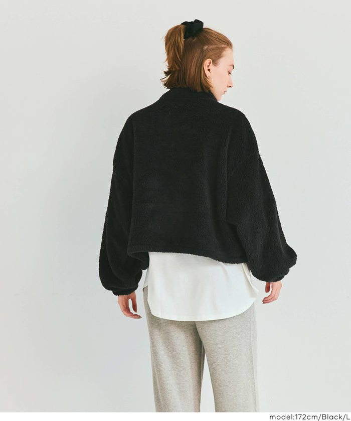 雙面刷毛半拉鍊長袖短版衛衣