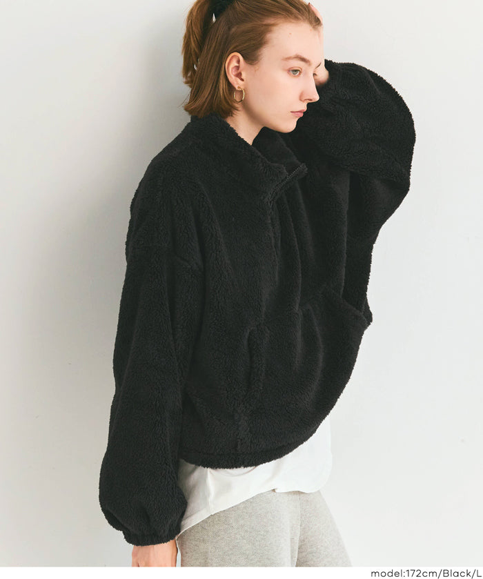 雙面刷毛半拉鍊長袖短版衛衣