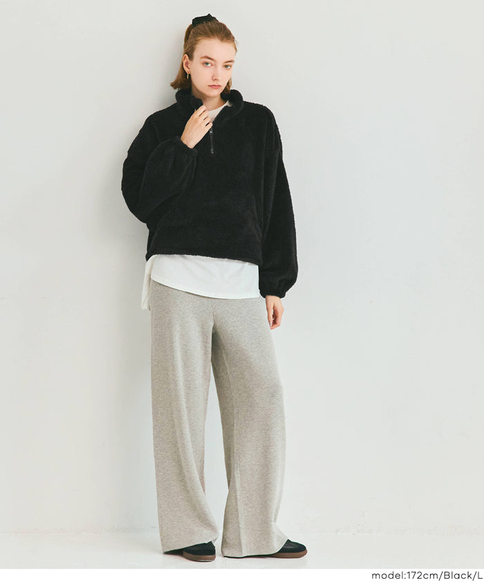 雙面刷毛半拉鍊長袖短版衛衣