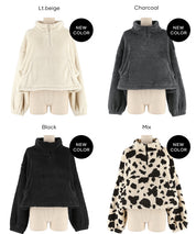 雙面刷毛半拉鍊長袖短版衛衣